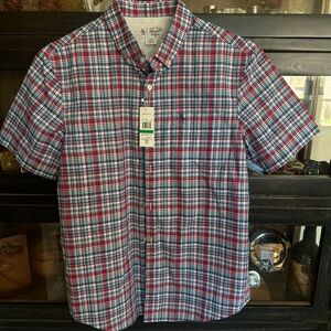Original Penguin Men's Red and Blue Plaid Shirt Large New